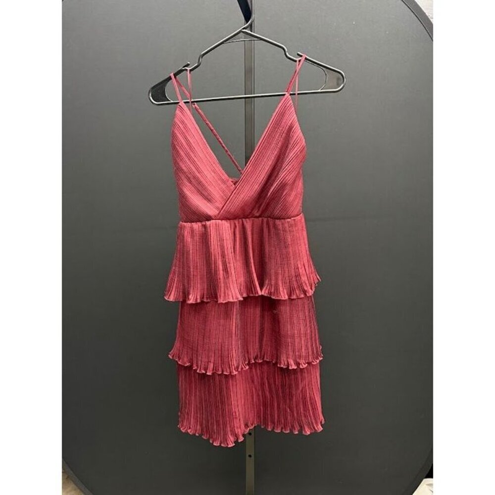 Altar'd State Maroon Ribbed Ruffle V-Neck Mini Dress